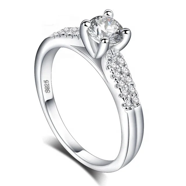 

Fine Jewelry Ring Silver Real Solid 925 Sterling Silver Wedding Rings 1.5 Carat CZ Diamond Engagement Rings For Women