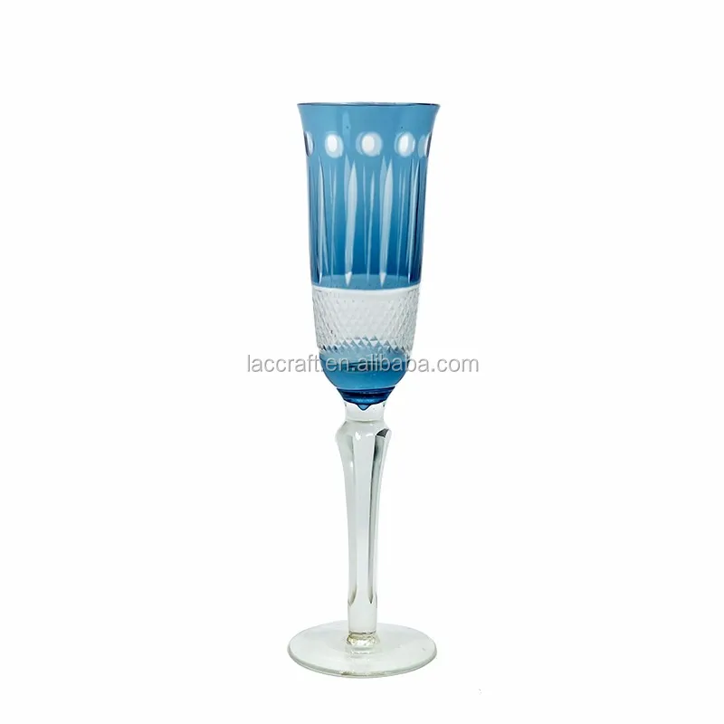 

Stocked Bohemia carved thick stem glass champagne flutes, Blue green orange red ...