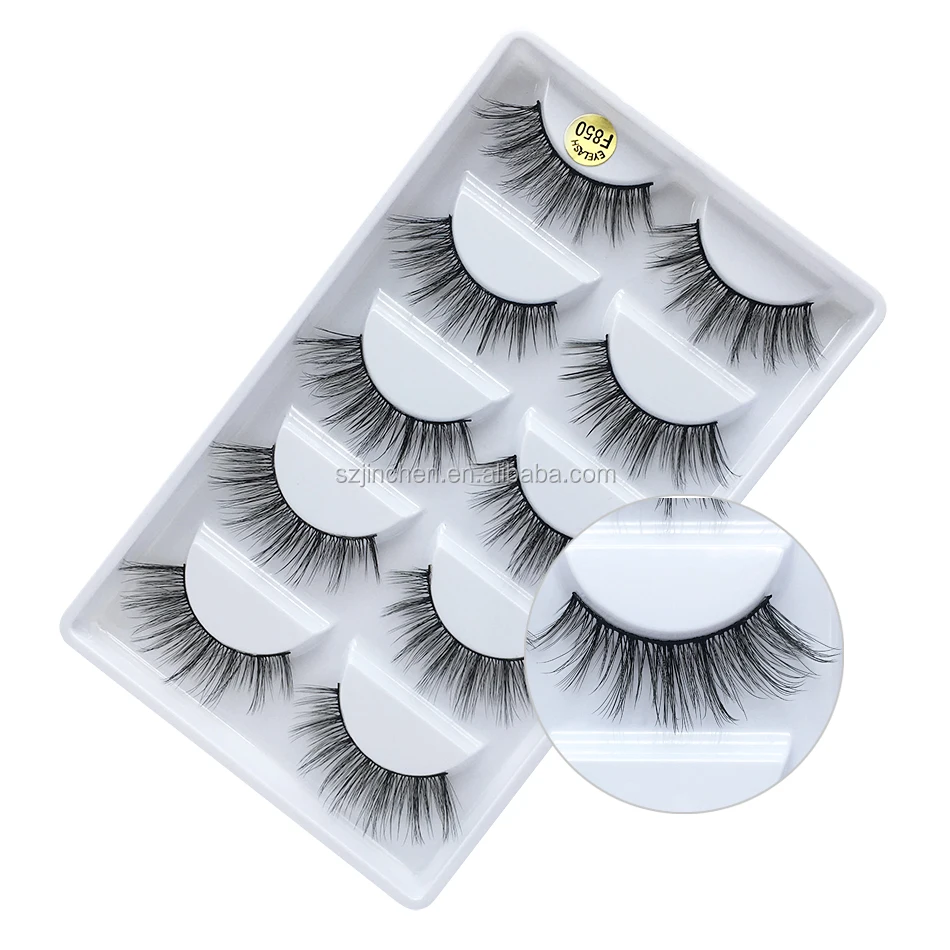 

Wholesale Super Hot Sale F850 5 styles 5 pairs 3D Mink Full strip eyelashes Provide Label, Black color