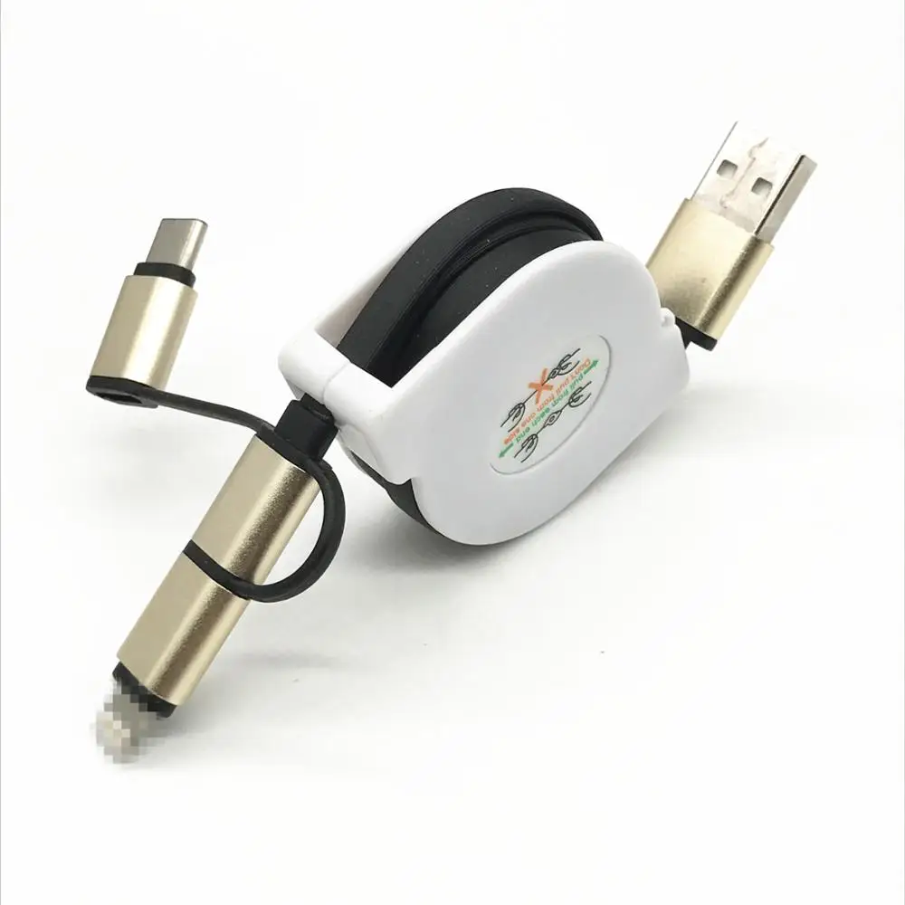 

2017 New Mutil Function 3 in 1 USB Type C Mobile Charge Retractable USB Charging Cable, Green;black;white;red;orange;bluue