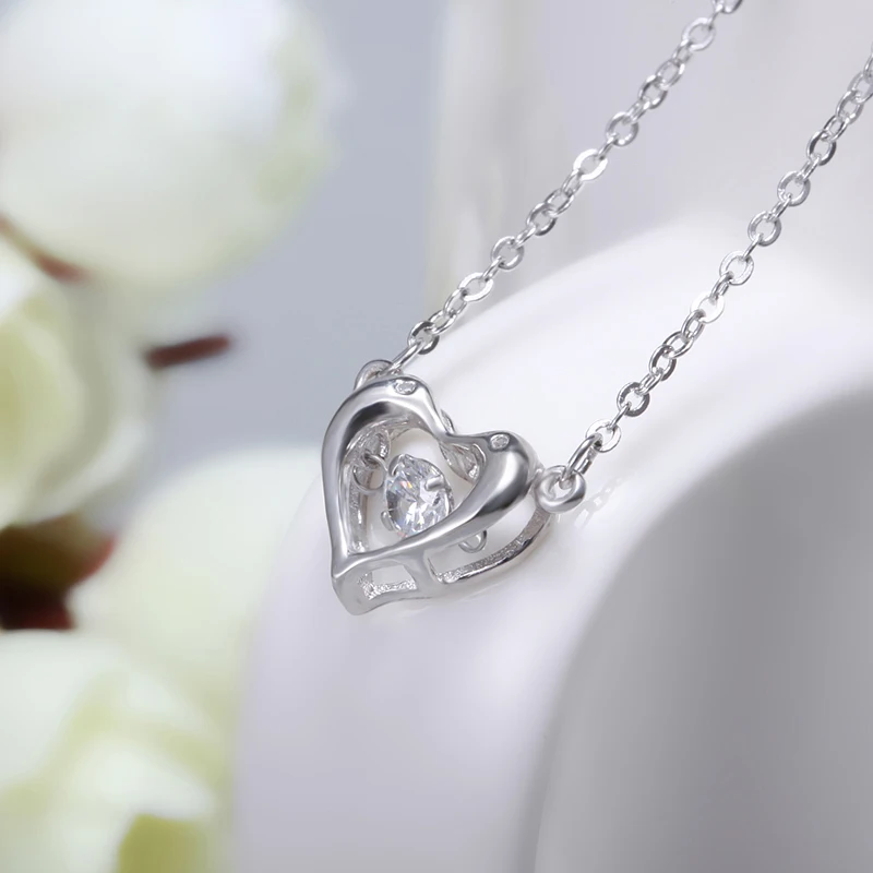 

Openwork Heart Shape S925 Stamped Fashion Women Necklace 925 Silver Jewelry Long Chain Necklace for Girls, Silver color