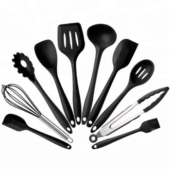 black silicone kitchen utensil set