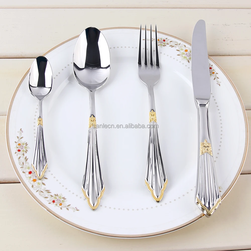 

LEKOCH Flatware Sets of 4pcs Stainless Steel Dinnerware Cutlery Dinner Fork Spoon Knife 18K Gold Plated Tableware Set LF - 4004, Silver