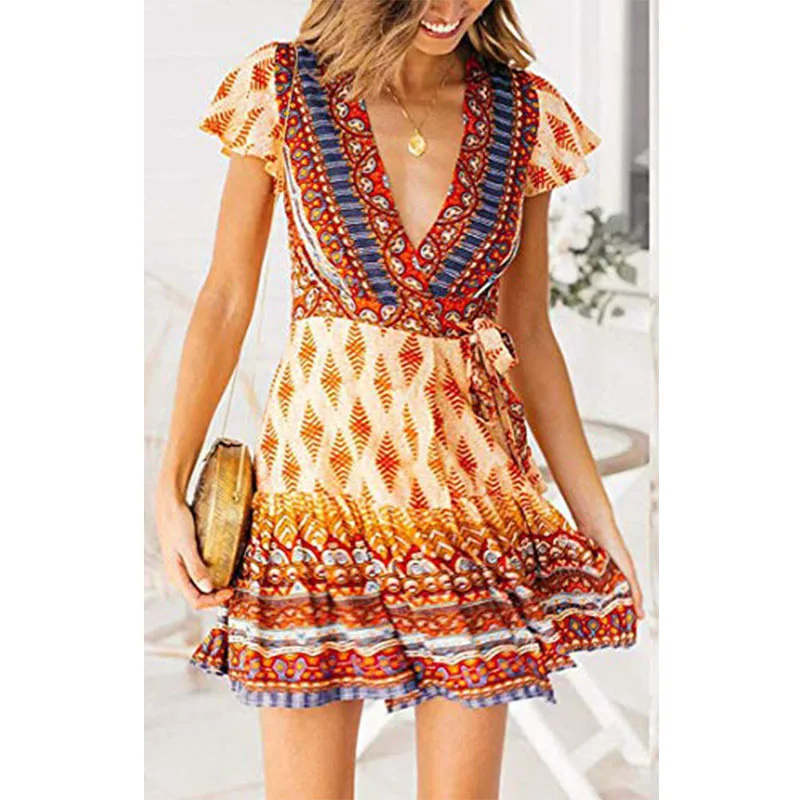 2019 High Quality One Piece Sexy Fashion Casual Clothes Ladies wear Women Summer Beach Bohemian Dress