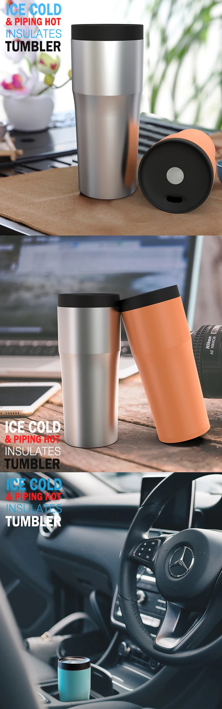 16oz Stainless Steel Slim Thermos Tea Tumbler Cups,Double Wall Vacuum