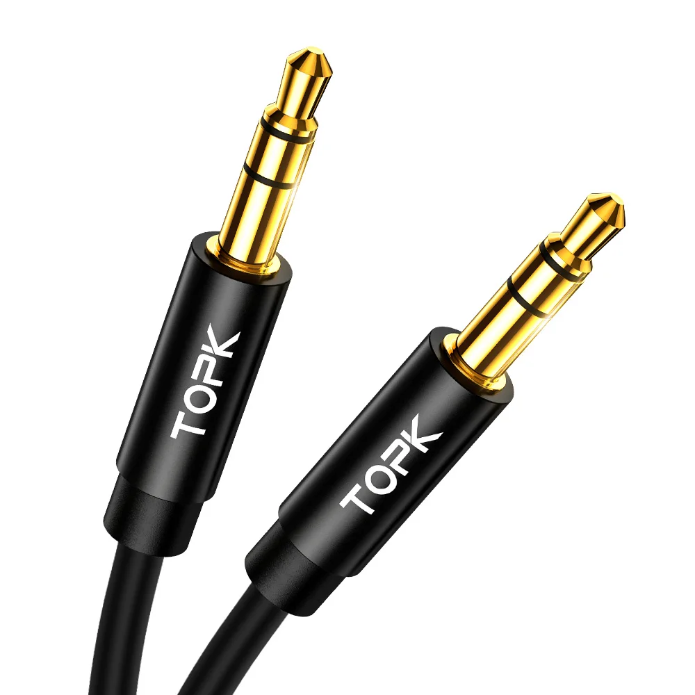 

Free Shipping TOPK 3.5mm Jack Speaker Headphone Car Gold plating Male to Male Aux Audio Cable, Black / grey