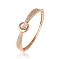 

51973 Xuping popular ladies jewelry simply design zircon pave set rose gold color bangle set