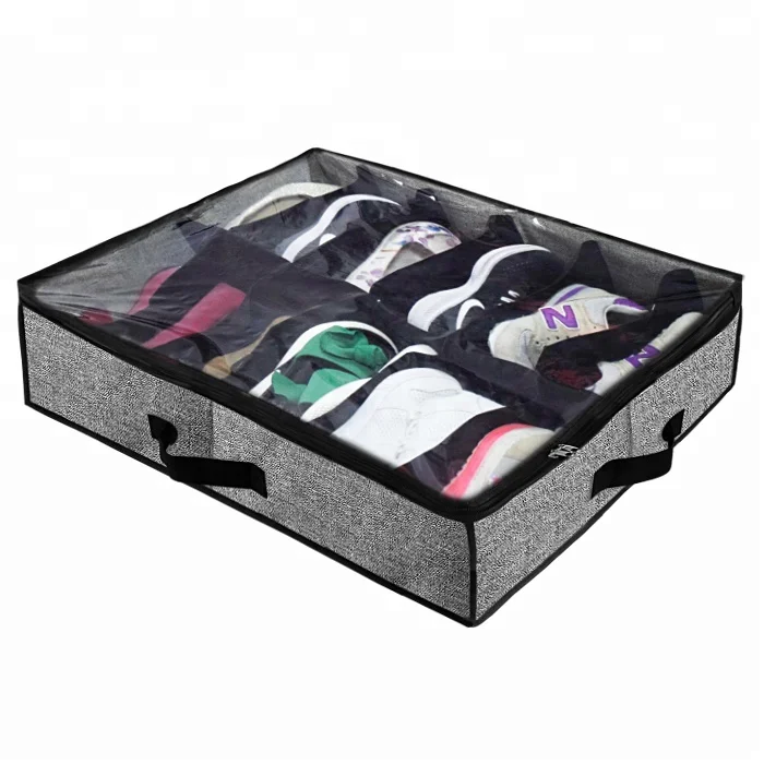 

12 Pairs Underbed Shoe Container Solution Shoes Box Bins with Clear Lid Under Bed Fabric Shoe Organizer, Customize or same as ours grey