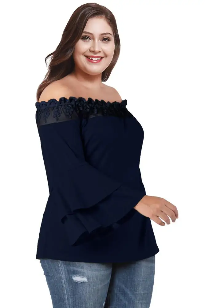 
F20308A Latest fashion plus size Lace long sleeve T-shirt for fat women 