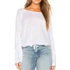 YL 2017 autumn new fashion cheap high quality women white slub knit top ladies long ruffle sleeve blouse for china wholesale