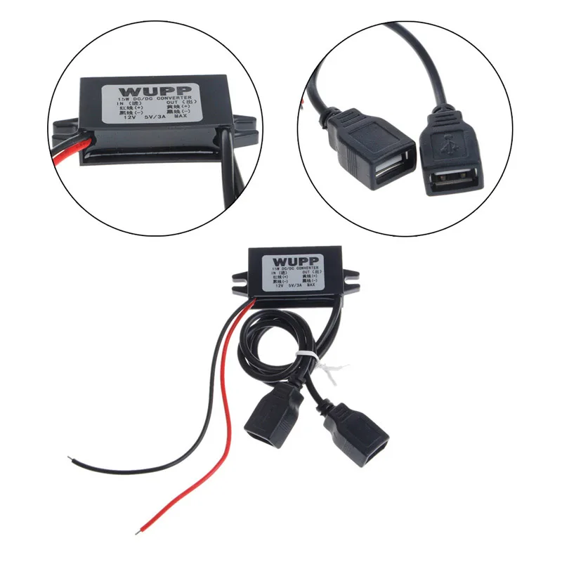 

1Pc Car DC 12V to 5V 3A 15W Hard Wired Step Down Dual USB Charger For Dashcam Phone