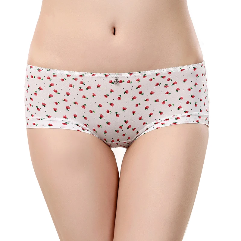 

Ladies ice silk one piece printed underwear low waist sexy Seamless small floral ladies panty, Photo color