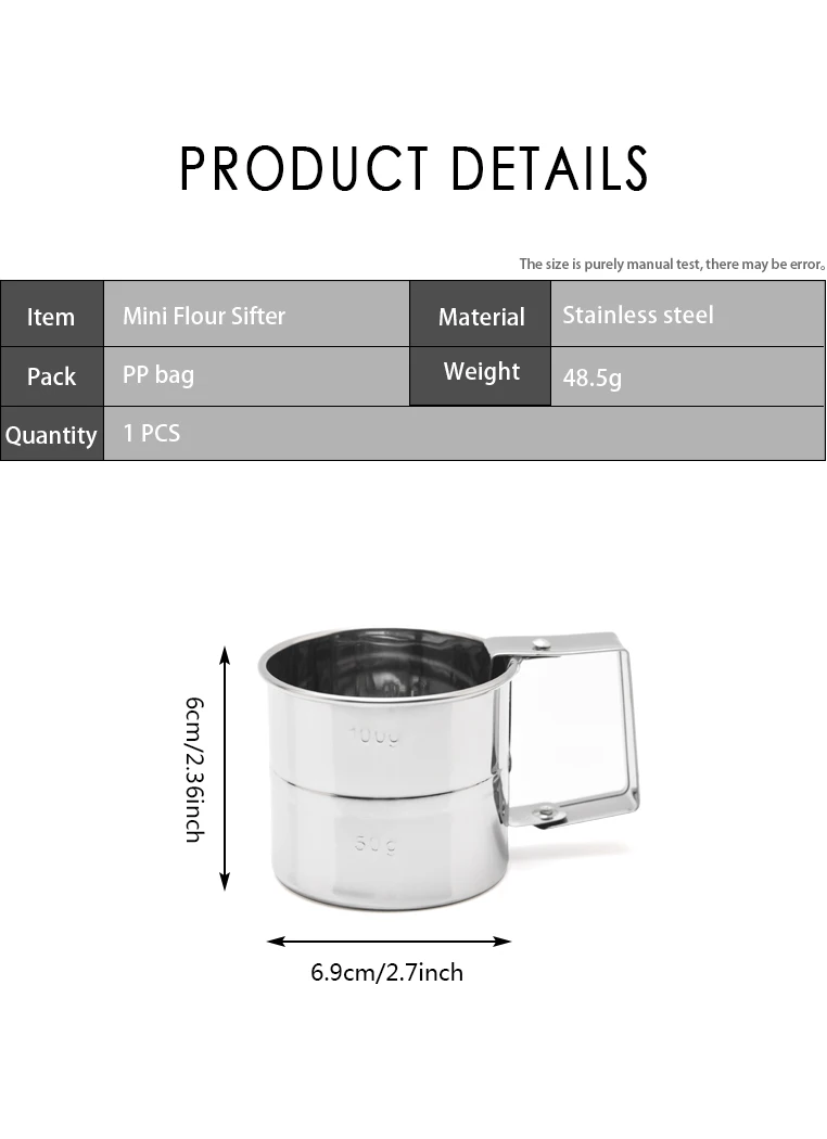 Stainless Steel Mini Flour Sifter With Measuring Scale Flour Sieve For