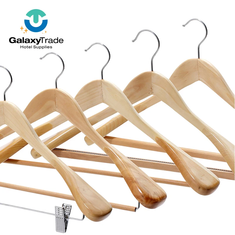 

Hotel customized logo non slip standard size wooden clothes hanger with metal hooks, Natural wood color or customized