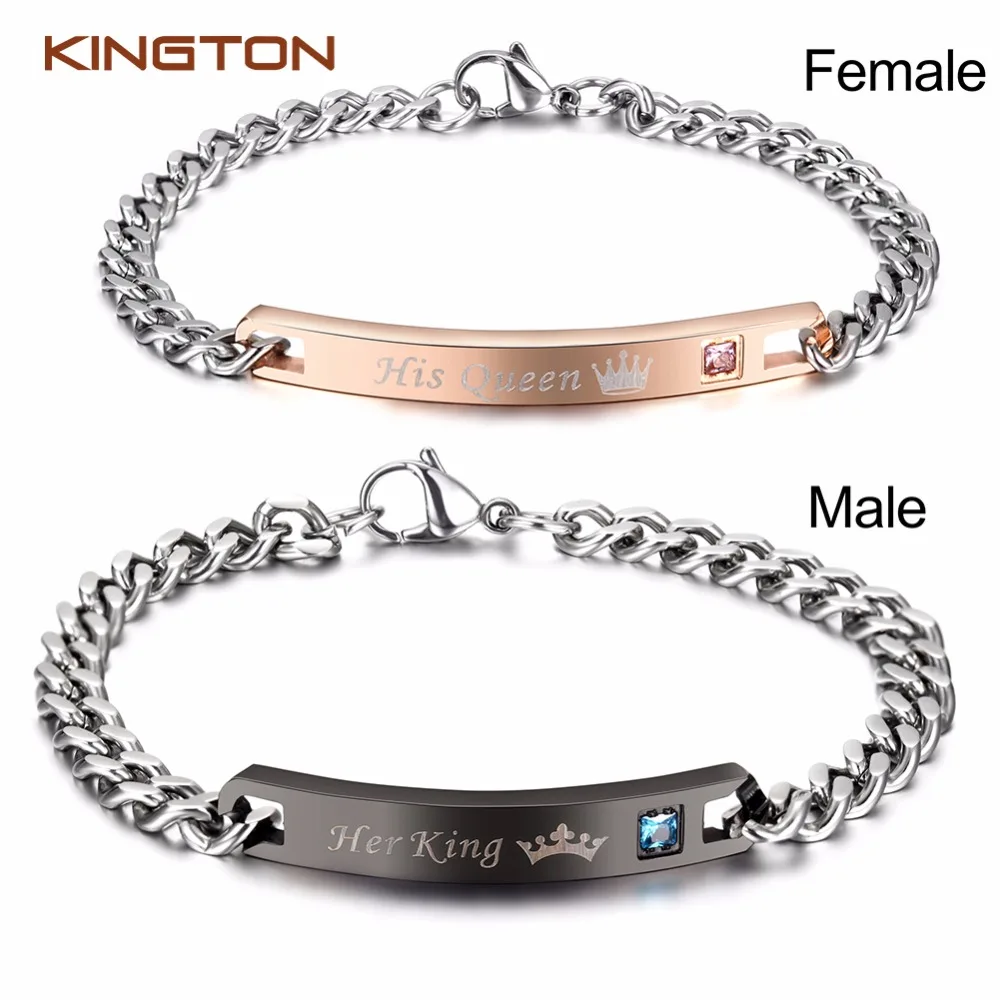 

His & Hers Matching Set Titanium Stainless Steel His Queen Her King Couple Bracelet