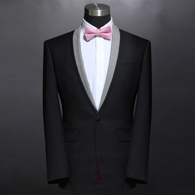 

Men's wedding suit 70% wool one button shawl lapel black slim fit Tuxedos