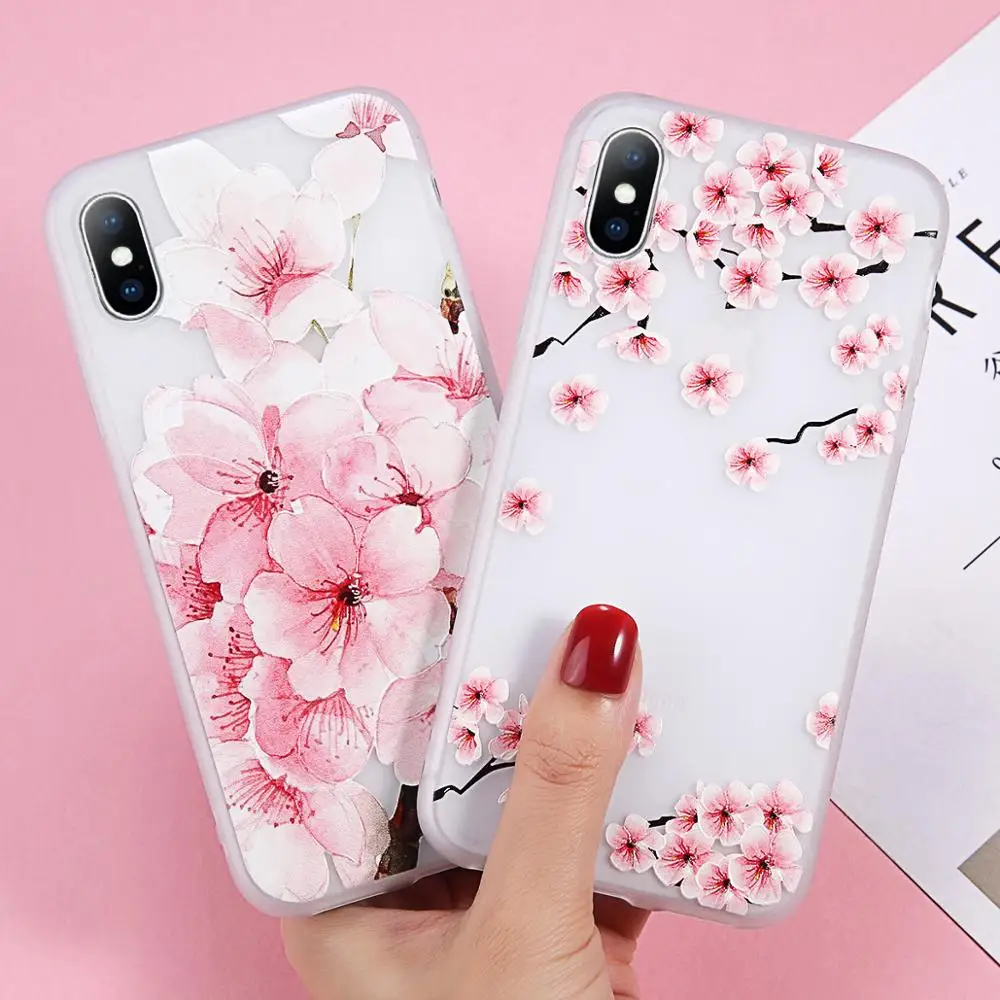 

USLION Embossed Flower Leaf Transparent Soft TPU Phone Case for iphone X XR XS MAX 6 7 8 Plus, N/a