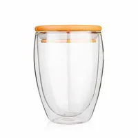 

Double Layer Wall Glass Tea Cup +Bamboo Lid Transparent Glass Coffee Tea Milk Insulation Mug borosilicate glass Cup Drinkware