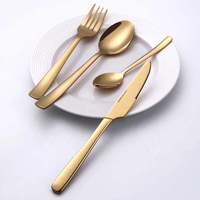 

24pcs Party Vintage Outdoor Matte Gold Stainless Steel Cutlery Knife Fork Spoon Flatware Set Gift Box Tableware Set
