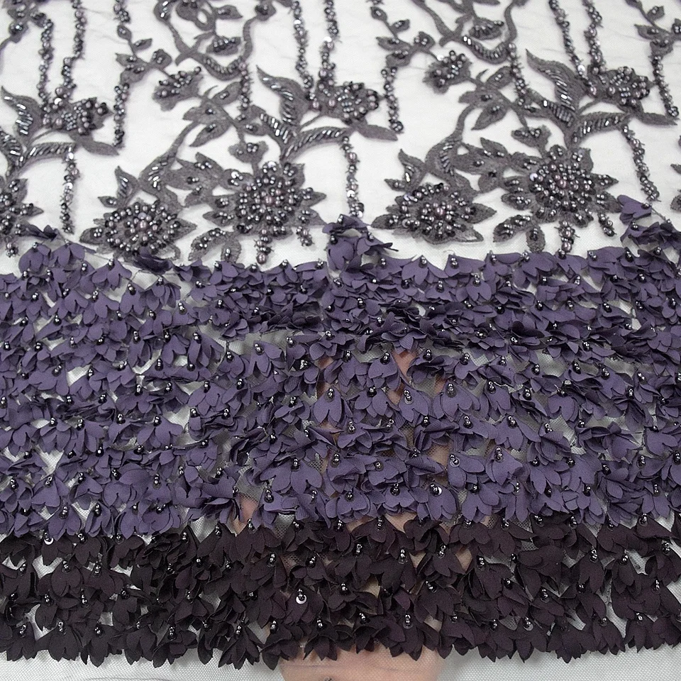 

Hottest Heavy Beaded Lace For Wedding High Quality Handmade African Beaded Lace HY0773-5, Purple