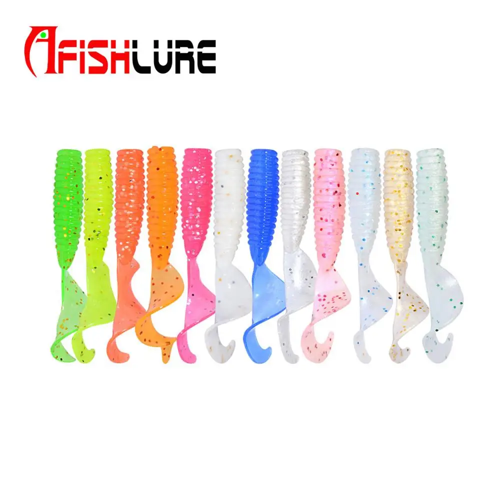 Soft Fishing Worms small fish lure 45mm 1.2g  Luminous Curly Tail Soft Bait