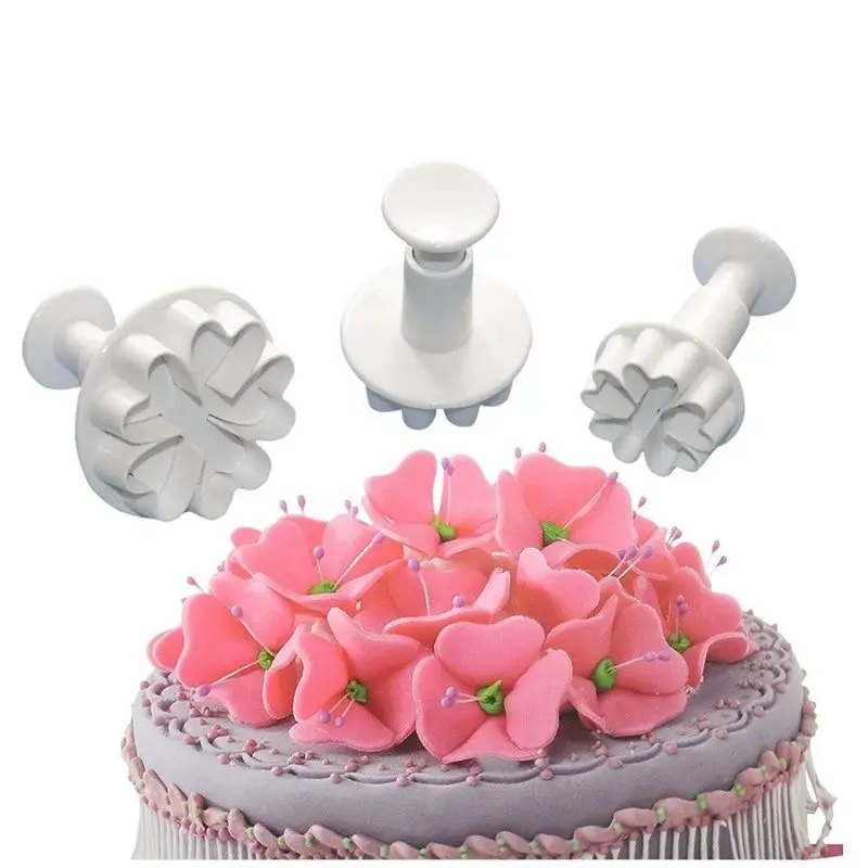 

Lixsun 3Pcs Set Primrose Flower Sugar Fondant Embossing Plunger Cutter Fondant Cake Decorating Baking Tool, White
