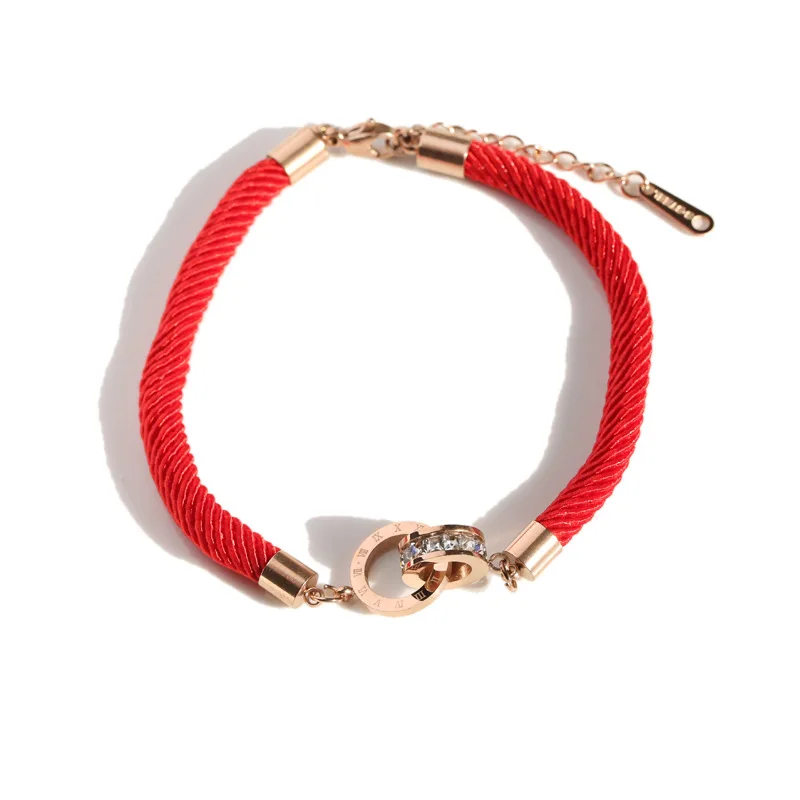 

Sell joker stainless steel red rope Roman numeral double ring bracelet does not fade this year lucky bracelet hand ornaments, Silver,gold,rose gold