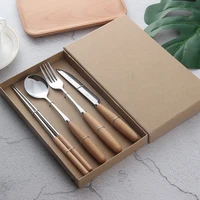 

15 pcs 304 stainless steel Flatware cutlery set in Wooden handle fork knife spoon sets Silver Tableware for children