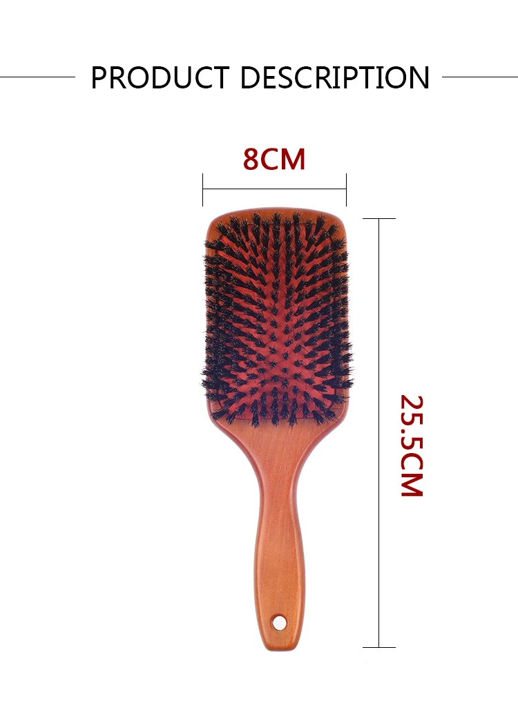 EUREKA W19789-BR Wooden Massage Paddle Boar Bristle Hair Brush