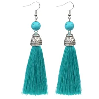 

Silk Long Tassel Earring with Natural Stone Charm Pendant Drop Earring for Women
