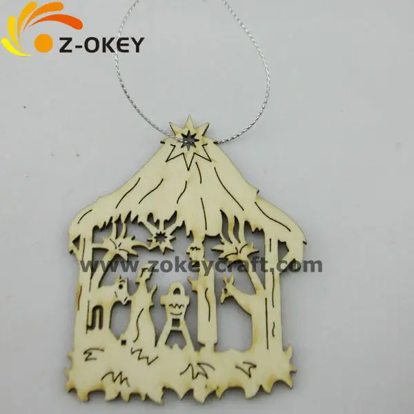 ZWO1314 Wooden carving banda shape pendant decoration for Chritmas