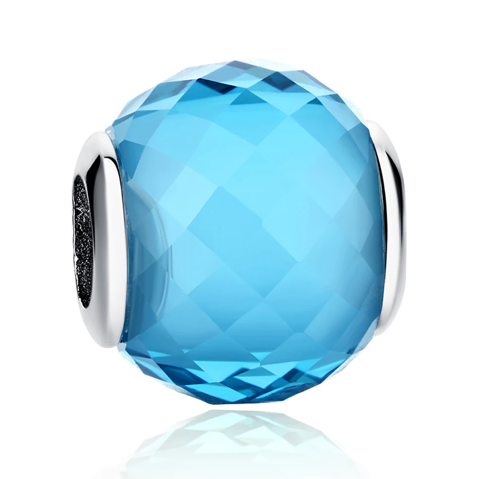 

Real 925 Sterling Silver Blue Crystal Charms Faceted Spacer CZ Charms Fit Fashion Bracelet SilverJewelry Accessories