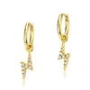 Shockingly adorable real gold plated 925 Sterling silver 3A CZ hoop lightning bolt huggie earrings