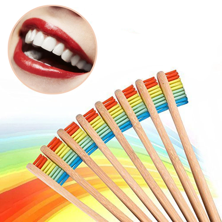 

high quality best new cheap fsc travel nylon infused medium bristles bamboo toothbrush rainbow private label branded ningbo, Rainbow or customized color