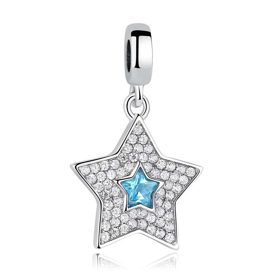 

Original 925 Sterling Silver Charm Bead CZ Wishing Star Charm Fit Bracelet Making Jewelry