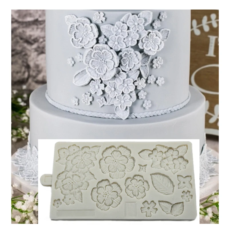 

Embroidered Flowers Fondant Cake Decoration Silicone Mold Dry Pace cake decoration baking tool chocolate mold, Light grey