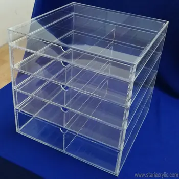 Deluxe Clear Acrylic 5 Drawer Jewelry Storage Stand 5 Chest Clear