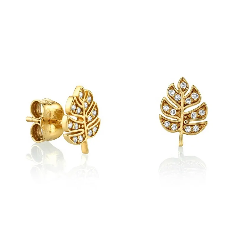 

2019 new beautiful woman jewelry leaf diamond 925 silver stud earrings