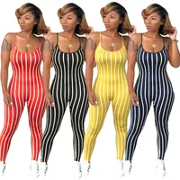 

Wholesale workout sexy one piece plus size women strip print sleeveless rompers jumpsuit