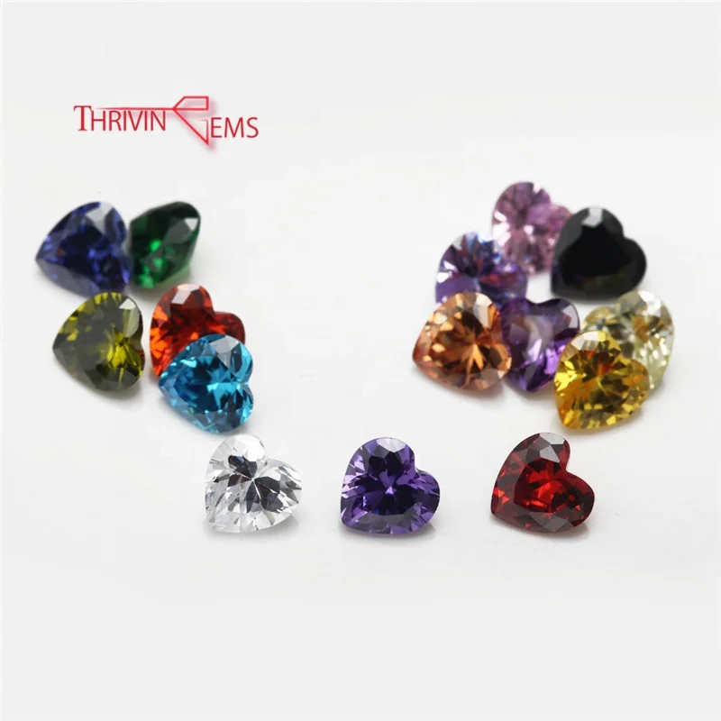 

thriving gems hot selling colored zirconia heart loose cz stones for jewelry