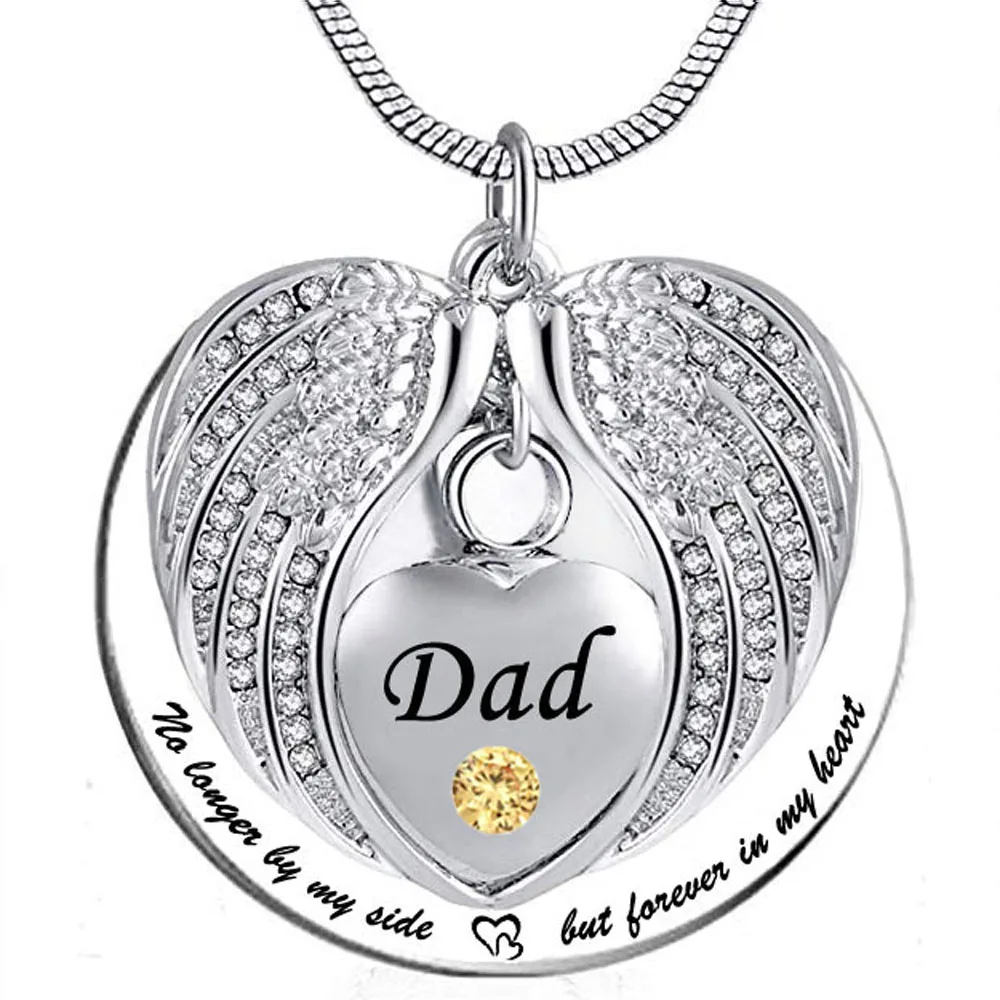 

Personalized Heart Urn Necklace Cremation Ashes Pendant Jewelry No Longer by My Side But Forever in My Heart dad, Silver