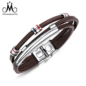 

ID Leather Charm Adjustable Buckle Bracelet Men Accessories, As picture