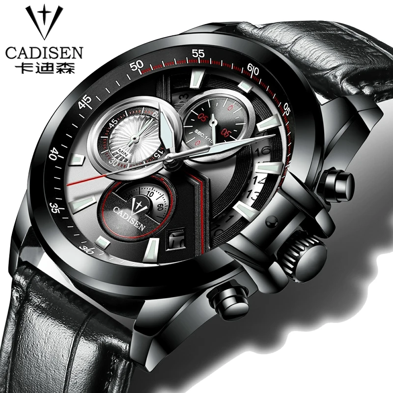 

CADISEN 9016 leather watches Fashion Men Watches Casual Pilot Military Sport Quartz Wrist Watches Male Clock Relogio Masculino