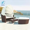 Outdoor wicker daybed beach rattan sun lounger bed with canopy