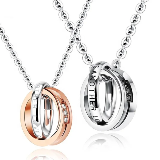 

Love One Another 316L Stainless Steel Couple Necklace Wholesale Jewelry, White, rose gold