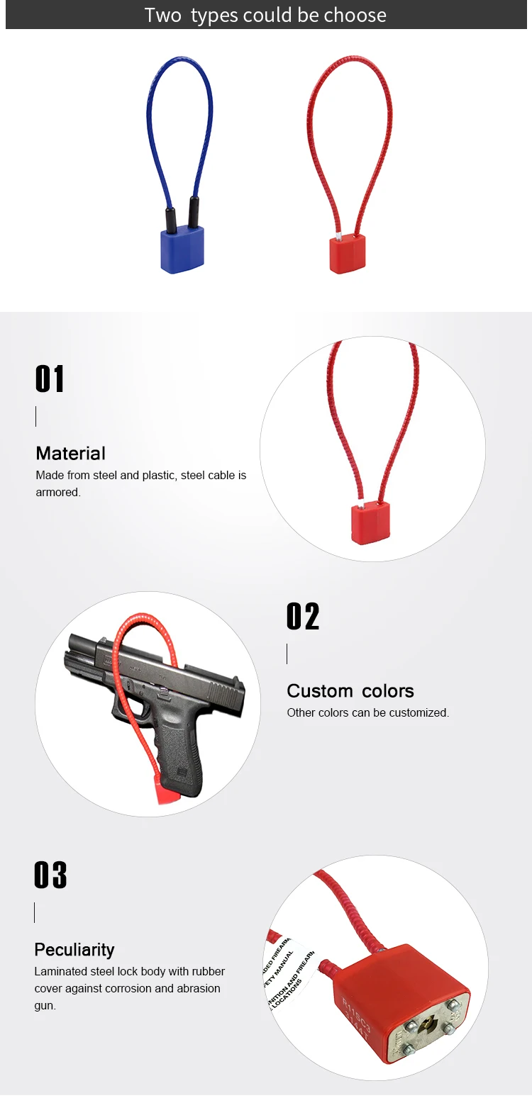 Plastic Steel Cable Gun Trigger Locks Keyed,Cable Gun Lock Safety Red