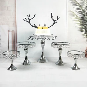 Image of 3-5pcs High Based Crystal Set Silver Metal decoration Birthday Party cake stand