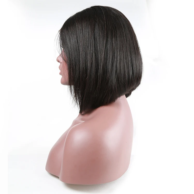 

wholesale cheap brazilian real human hair lace front wig,side part short bob lace, Natural black
