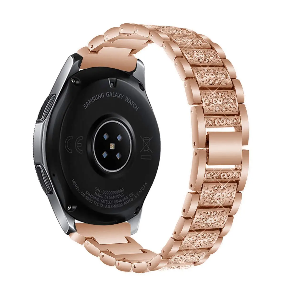 rose gold samsung watch with black band