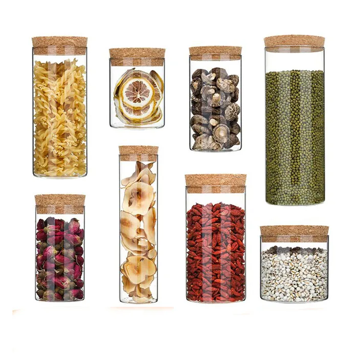 

hand blown food safe borosilicate glass cylinder jar with cork lid, Clear